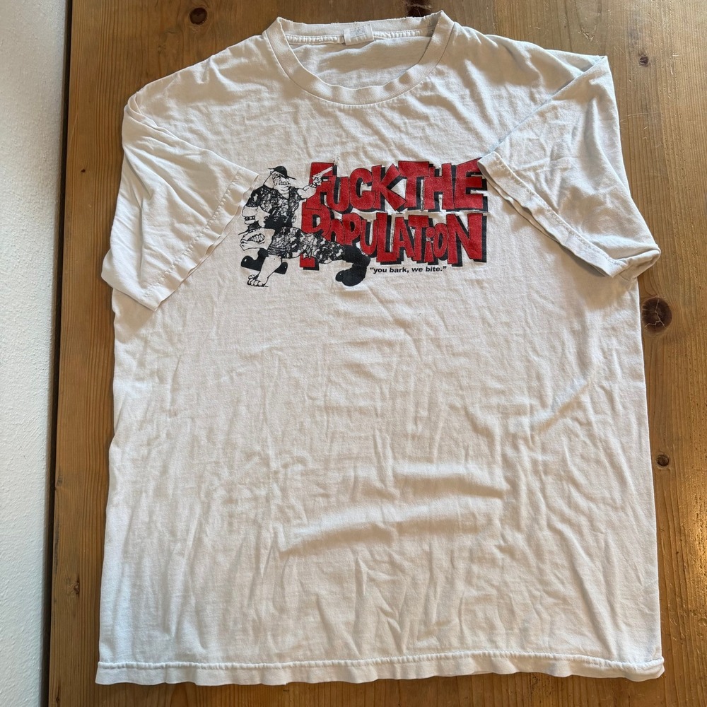 FTP The Population You Bark We Bite Shirt White XL Thrashed Streetwear